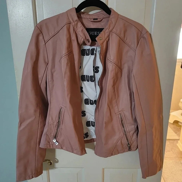 Pink GUESS faux leather jacket size XL - Picture 1 of 7